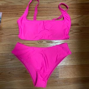 Hot pink bikini two piece.